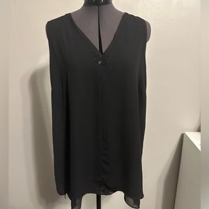 Tahari Black Sheer Layered Sleeveless Blouse